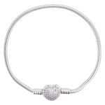 Pulseira Berloque Fecho Coração Cravejado Prata 925