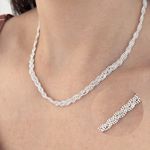 Colar Trança Bolinhas Diamantada 45cm Prata 925