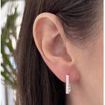 Brinco Argolinha Quadrada Cravejada Cristal 1,5cm Prata 925 