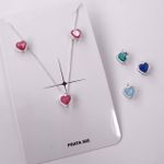 Conjunto Coração Pedra Color 8mm Prata 925