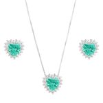 Conjunto Coração Cravejado Color 7mm Prata 925
