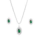 Conjunto Zircônia Esmeralda Cravejado Prata 925