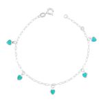 Pulseira Pingentes Zirconias Corações Prata 925