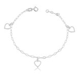 Pulseira Pingentes Corações Prata 925