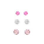 Trio Ponto de Luz Zircônias Rosa Prata 925