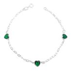Pulseira Corações Esmeralda Prata 925