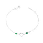 Pulseira Coração Vazado Zircônias Esmeralda Prata 925