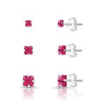 Trio Brinco Ponto de Luz Quadrado Pink Prata 925
