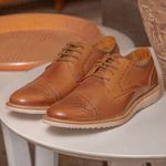 Sapato Casual Masculino Oxford Brogue Premium Canela