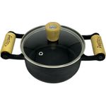 Panela de Ferro Fundido Alça de Madeira Tampa de Vidro 14 cm 