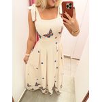 VESTIDO EM LINHO BORDADO BORBOLETA AZUL ALÇA 