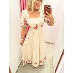 VESTIDO LINHO BORDADO BORBOLETA ROSA