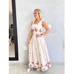 VESTIDO LINHO BORDADO BORBOLETA ROSA ALÇA