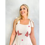VESTIDO LINHO BORDADO BORBOLETA ROSA ALÇA
