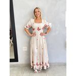 VESTIDO PRINCESA LINHO BORDADO BORBOLETA ROSA