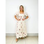 VESTIDO PRINCESA LINHO BORDADO EM CEREJA 
