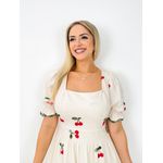 VESTIDO PRINCESA LINHO BORDADO EM CEREJA 