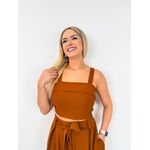 CONJUNTO CROPPED E SAIA MARROM
