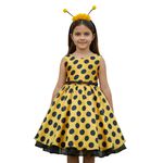Vestido Infantil Curto Fantasia Abelhinha Tiara Temática
