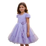 Vestido Lilás Infantil Menina Festa Glitter Perolas Elegante Com Babado 