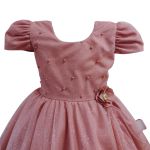 Vestido Rose Infantil Menina Festa Glitter Perolas Elegante Com Babado 