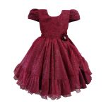 Vestido Marsala Infantil Menina Festa Glitter Perolas Elegante Com Babado 