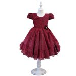 Vestido Marsala Infantil Menina Festa Glitter Perolas Elegante Com Babado 