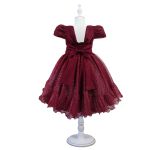 Vestido Marsala Infantil Menina Festa Glitter Perolas Elegante Com Babado 