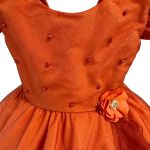 Vestido Laranja Infantil Menina Festa Glitter Perolas Elegante Com Babado
