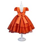 Vestido Laranja Infantil Menina Festa Glitter Perolas Elegante Com Babado