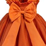 Vestido Laranja Infantil Menina Festa Glitter Perolas Elegante Com Babado