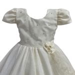 Vestido Champanhe Infantil Menina Festa Glitter Perolas Elegante Com Babado 