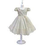 Vestido Champanhe Infantil Menina Festa Glitter Perolas Elegante Com Babado 