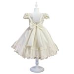 Vestido Champanhe Infantil Menina Festa Glitter Perolas Elegante Com Babado 