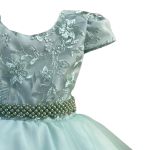 Vestido Infantil Verde Bebe Bordado Com Cinto De Pérola E Strass 