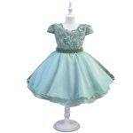 Vestido Infantil Verde Bebe Bordado Com Cinto De Pérola E Strass 