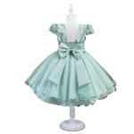 Vestido Infantil Verde Bebe Bordado Com Cinto De Pérola E Strass 