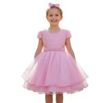Vestido Infantil Rosa Bebe Festa Bordado Com Cinto De Pérola E Strass 