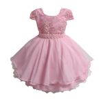 Vestido Infantil Rosa Bebe Festa Bordado Com Cinto De Pérola E Strass 