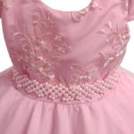 Vestido Infantil Rosa Bebe Festa Bordado Com Cinto De Pérola E Strass 