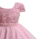 Vestido Infantil Rosa Bebe Festa Bordado Com Cinto De Pérola E Strass 