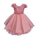 Vestido Infantil Rose Festa Bordado Com Cinto De Pérola E Strass