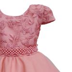 Vestido Infantil Rose Festa Bordado Com Cinto De Pérola E Strass