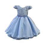Vestido Infantil Azul Bebe Festa Bordado Com Cinto De Pérola E Strass 