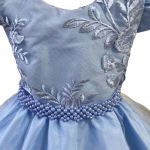 Vestido Infantil Azul Bebe Festa Bordado Com Cinto De Pérola E Strass 