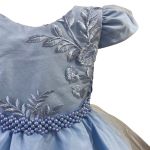 Vestido Infantil Azul Bebe Festa Bordado Com Cinto De Pérola E Strass 