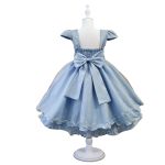 Vestido Infantil Azul Bebe Festa Bordado Com Cinto De Pérola E Strass 