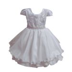 Vestido Infantil Branco Bordado Com Cinto De Pérola E Strass 