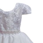 Vestido Infantil Branco Bordado Com Cinto De Pérola E Strass 