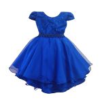 Vestido Infantil Azul Festa Bordado Com Cinto De Pérola E Strass 